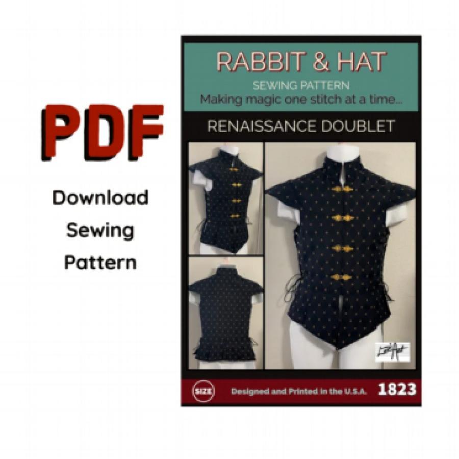 PDF XS Mens Renaissance Side Tie Doublet Vest with Tabs Collar and Shoulder Accents 1823 New Rabbit and Hat Sewing Pattern - Medieval Pirate
