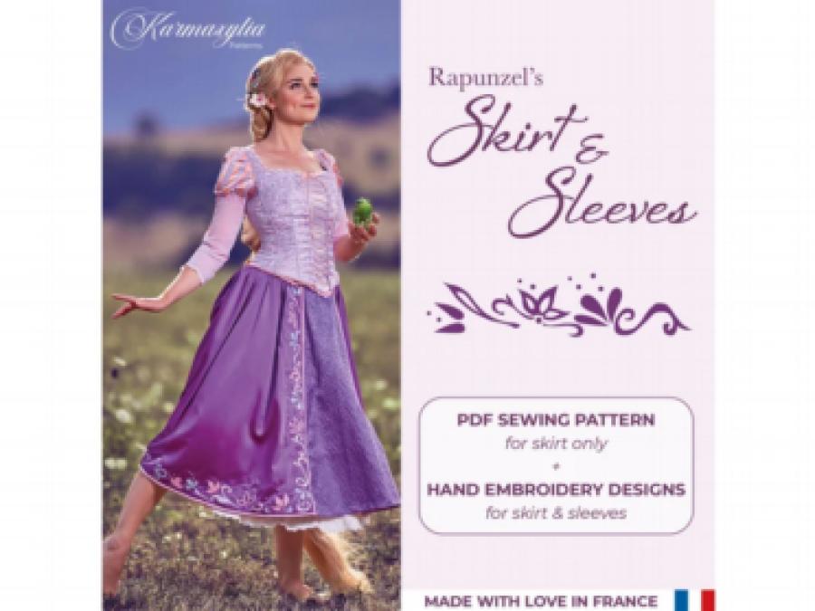 Hand embroidery pdf pattern of Rapunzel's skirt and sleeves - Pdf pattern of embroidery of Rapunzel's skirt and sleeves