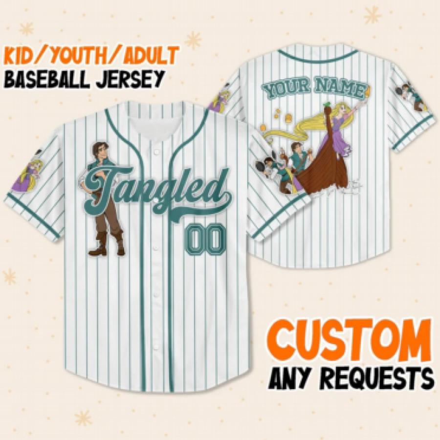 Custom Disney Tangled Flynn Rider Simple Stripe, Custom Name Disney Kid Adult Youth Baseball Jersey Outfit, Disney Princess Characters Shirt