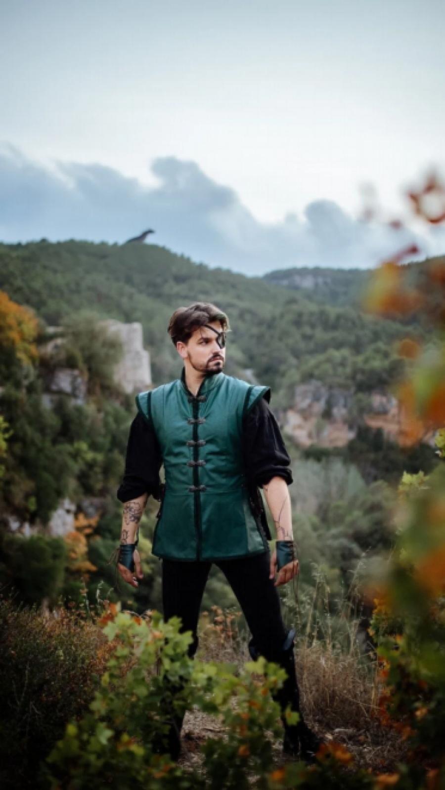 Green Faux Leather Surcoat - Renaissance unisex Jerkin Vest Open Front Overgarment Elven Pirate Fantasy Medieval Costume Cosplay