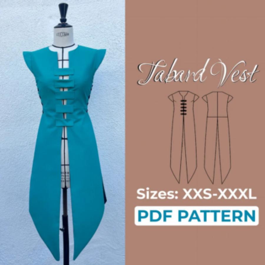 Tabard Sewing Pattern, Female Medieval Surcoat, XXS - XXL, Sideless Tabard Pattern, A0, A4 + US-Letter Pattern + Detailed Instruction