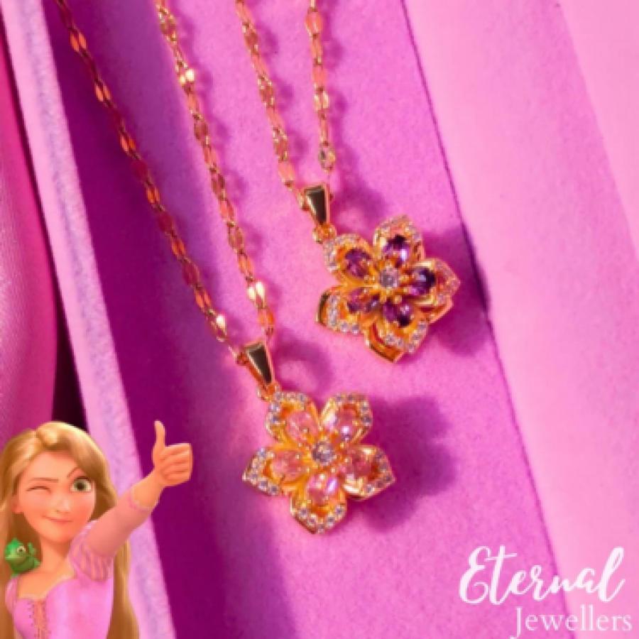 Princess Rapunzel Spinning Sundrop Flower Necklace, Stress Relief Spinning Flower Tangled Necklace Spinning Flower Necklace