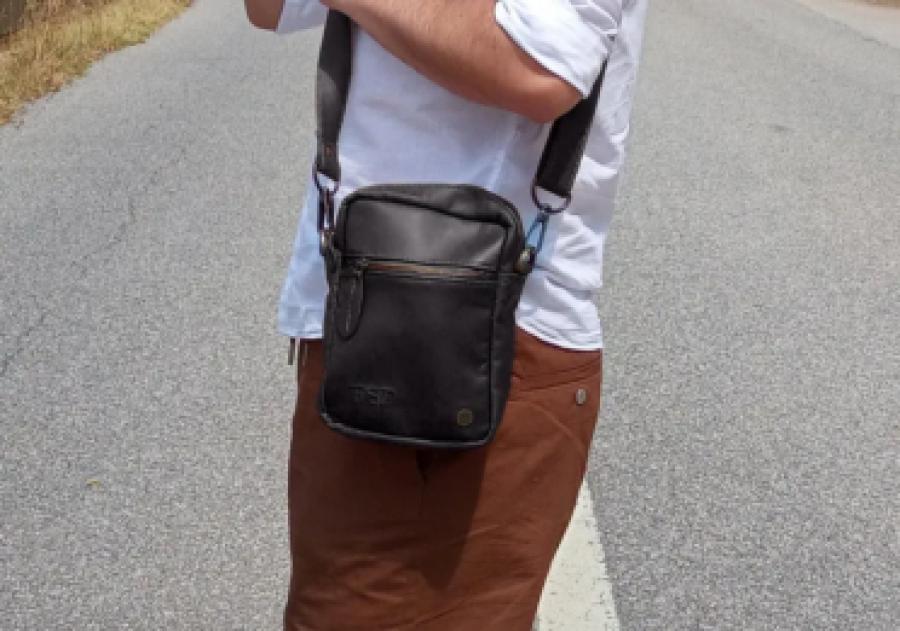 Personalized Black Leather Flight Bag | Cross Body Bag For Men | Small Pouch Bag For Festivals, City Breaks & Travel | Small Leather Man Bag