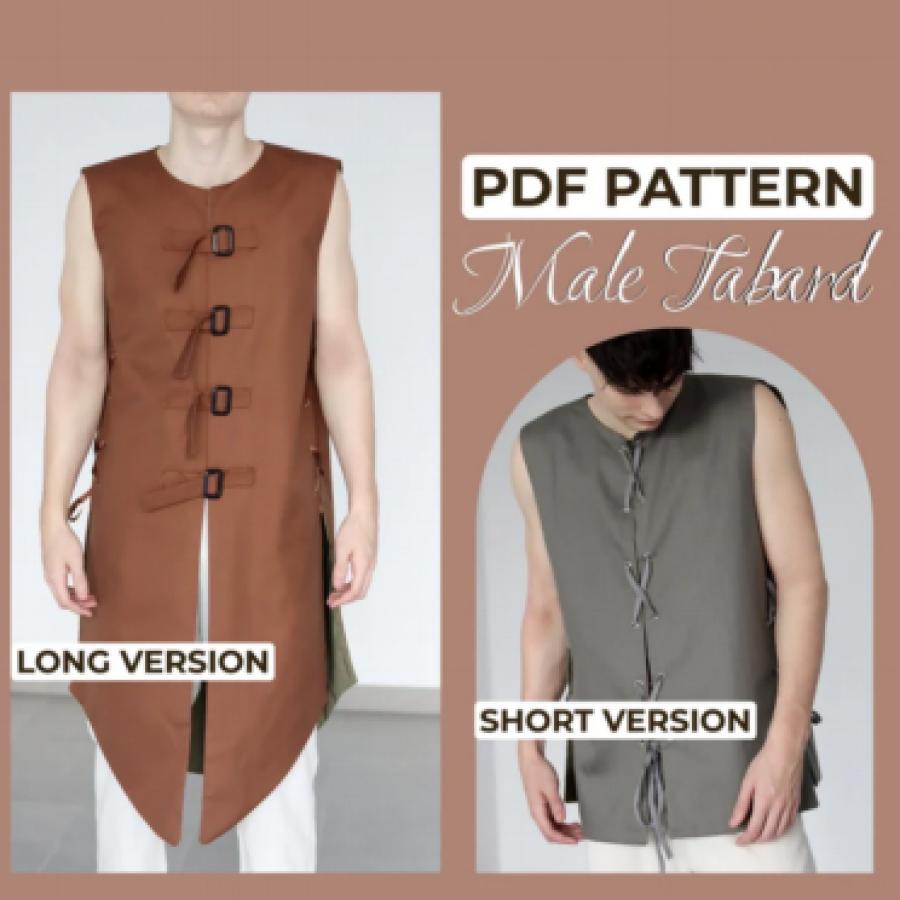 Tabard Sewing Pattern, Male Medieval Surcoat, XS - XXXL, Sideless Tabard Pattern, A0, A4 + US-Letter Pattern + Detailed Instruction