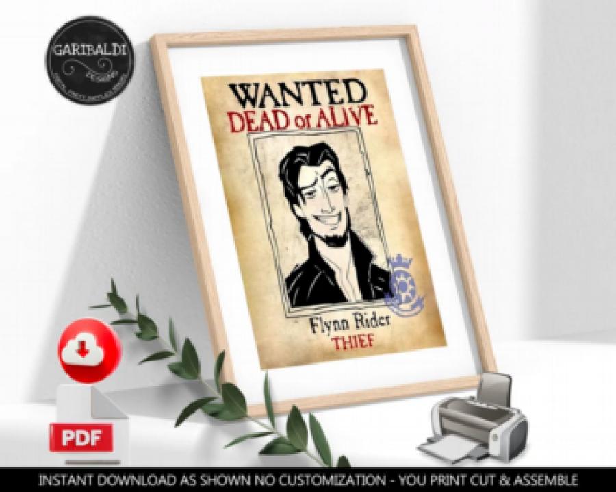 Instant download Rapunzel Flyers Flynn Rider Wanted Printable Poster Sign Wanted Printable Poster Birthday Party Supplies Decorations DTR
